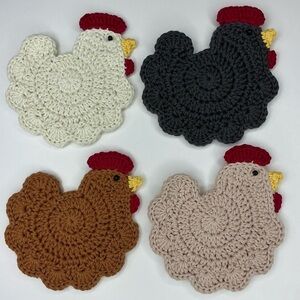 Chicken Cup Mug Coasters Set of 4 Handcrafted Crochet by Seller Cotton